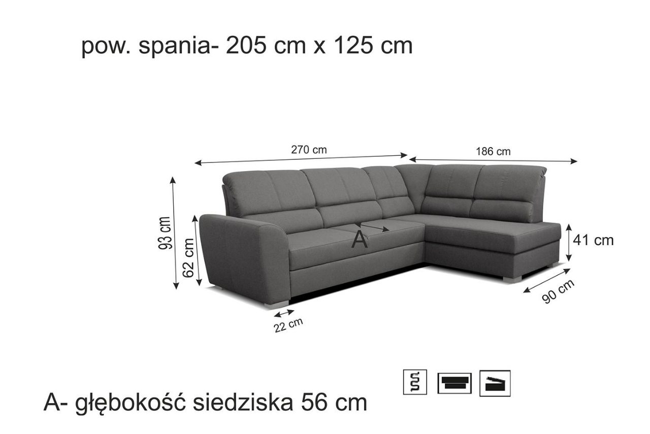 Duży narożnik LOCA z funkcją spania i pojemnikiem na pościel