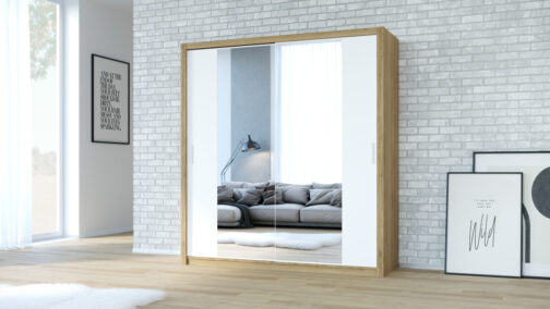 Szafa przesuwna z lustrem VISTA 200 dąb złoty _ biały