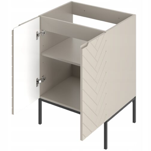 Kaszmirowa ryflowana szafka pod umywalkę 60 cm ASPEN-09-CAS czarne nóżki - meble łazienkowe MEGSTYL