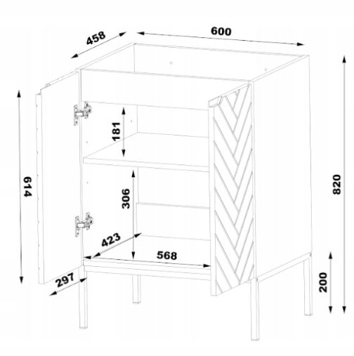 Kaszmirowa ryflowana szafka pod umywalkę 60 cm ASPEN-09-CAS czarne nóżki - meble łazienkowe MEGSTYL