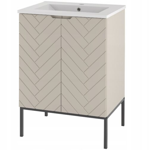 Kaszmirowa ryflowana szafka z umywalką 60 cm ASPEN-09-CAS czarne nóżki - Meble łazienkowe MEGSTYL