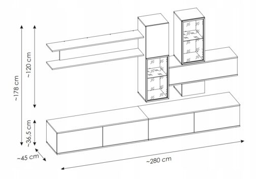 Nowoczesna MEBLOŚCIANKA CRUZ 280 cm - Meble systemowe ASM