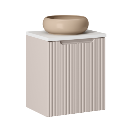 KASZMIROWA RYFLOWANA szafka NOVA CASHMERE z umywalką i blatem WHITE 50 cm - Meble łazienkowe COMAD