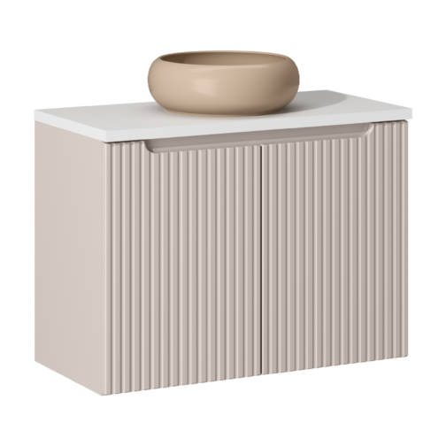 KASZMIROWA ryflowana szafka NOVA CASHMERE z umywalką i blatem 80 cm WHITE - Meble łazienkowe COMAD