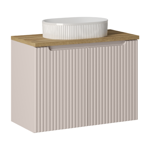 KASZMIROWA ryflowana szafka NOVA CASHMERE z umywalką i blatem 80 cm OAK - Meble łazienkowe COMAD