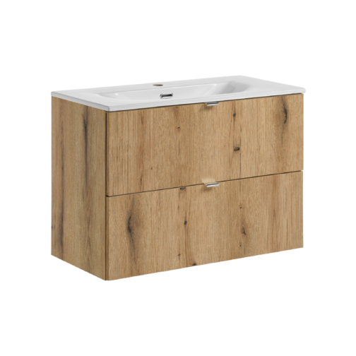 Szafka pod umywalkę 80 cm NOVA OAK 82-80-2S DĄB COAST EVOKE z umywalką - Meble łazienkowe COMAD