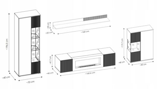 Zestaw mebli CATALINA z biokominkiem 160 cm - Meble systemowe ASM