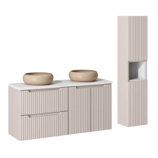 KASZMIROWE RYFLOWANE meble NOVA CASHMERE szafka 120 cm umywalki i słupek - Meble łazienkowe COMAD