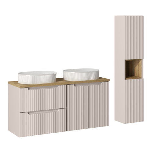 KASZMIROWE RYFLOWANE meble NOVA CASHMERE szafka 120 cm umywalki i słupek - Meble łazienkowe COMAD