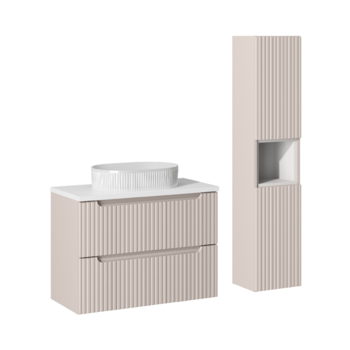 KASZMIROWE RYFLOWANE meble NOVA CASHMERE szafka 80 cm z umywalką i słupkiem - Meble łazienkowe COMAD
