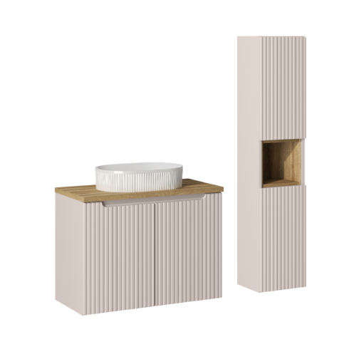 KASZMIROWE RYFLOWANE meble NOVA CASHMERE szafka 80 cm umywalka i słupek - Meble łazienkowe COMAD