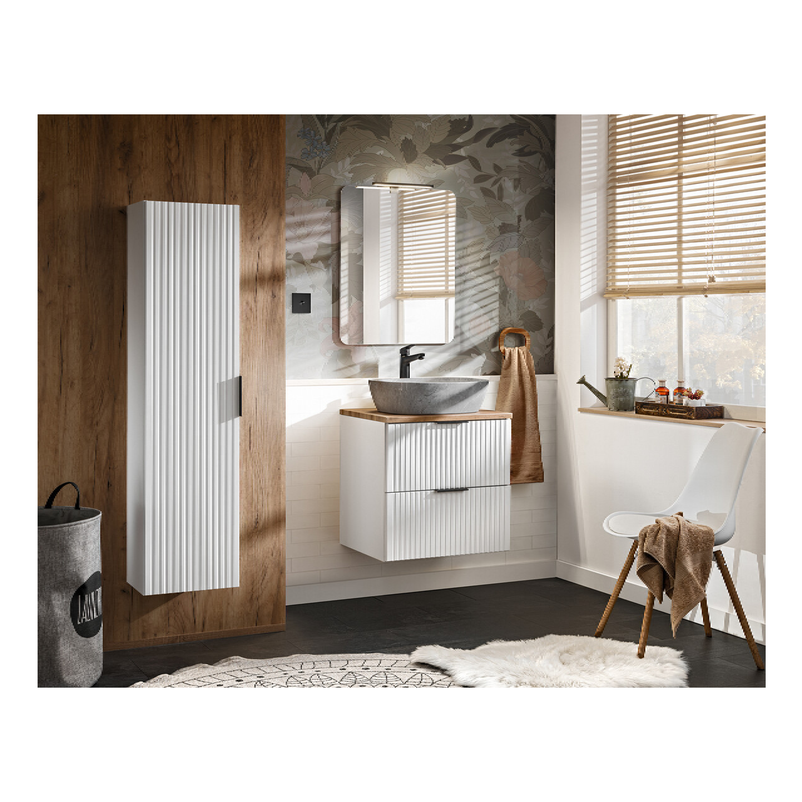 Zestaw z szafką i słupkiem ADEL WHITE 60 cm