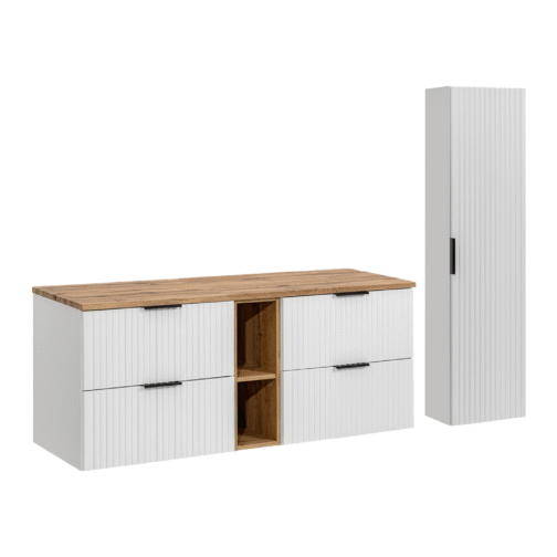 Zestaw z szafką i słupkiem ADEL WHITE 140 cm - Meble łazienkowe COMAD