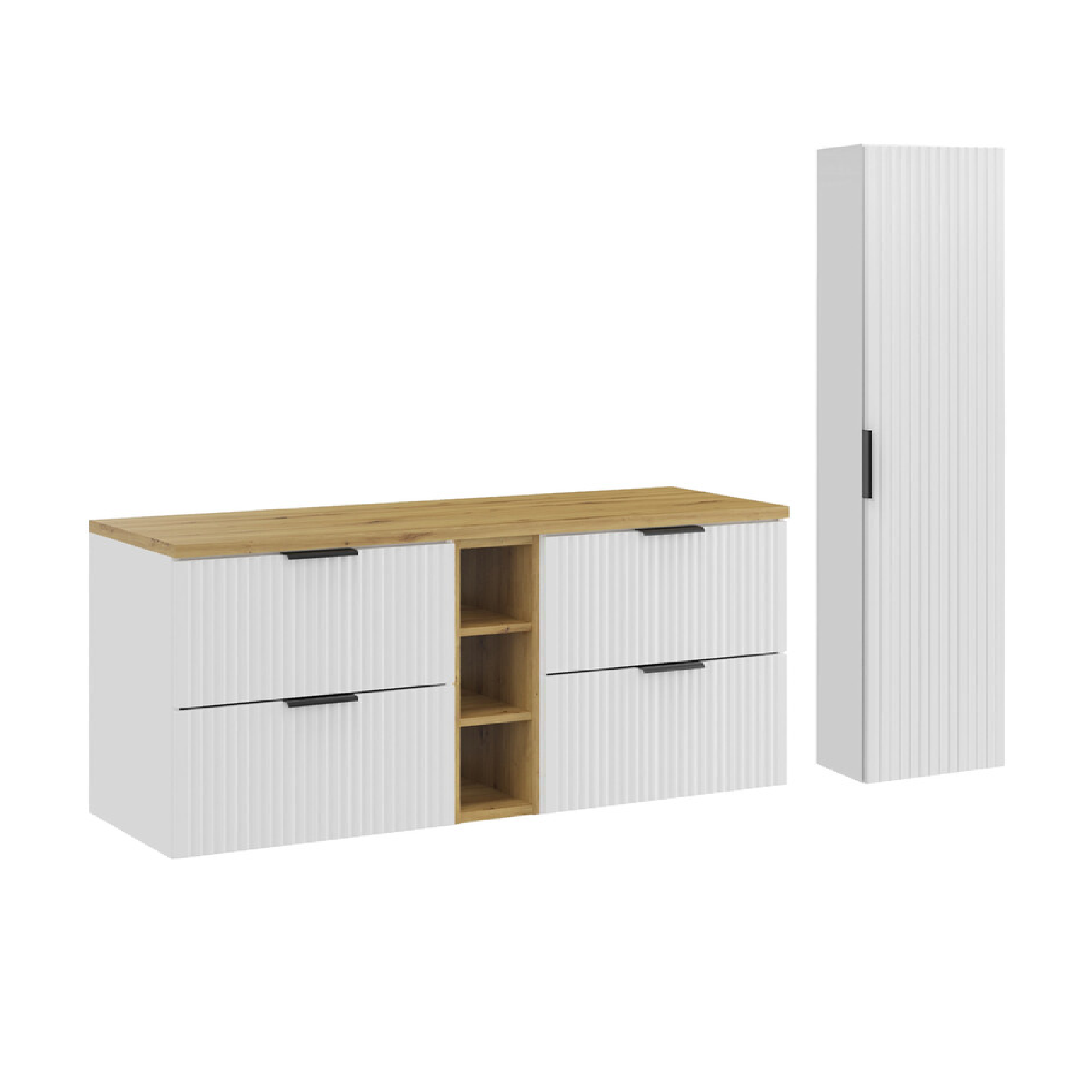 Zestaw z szafką i słupkiem ADEL WHITE 140 cm