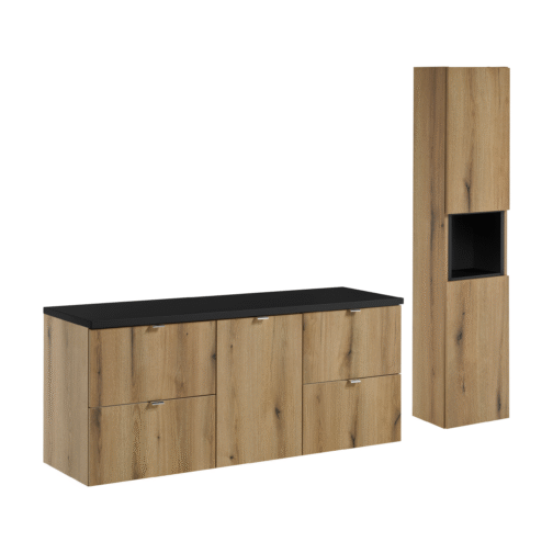 Zestaw z szafką i słupkiem NOVA OAK 140 cm - Meble łazienkowe COMAD