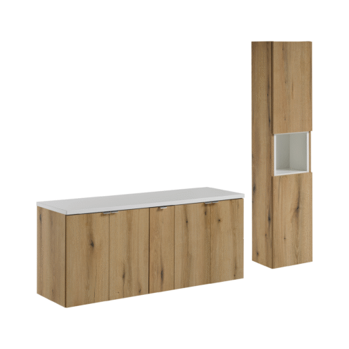 Zestaw z szafką i słupkiem NOVA OAK 140 cm - Meble łazienkowe COMAD