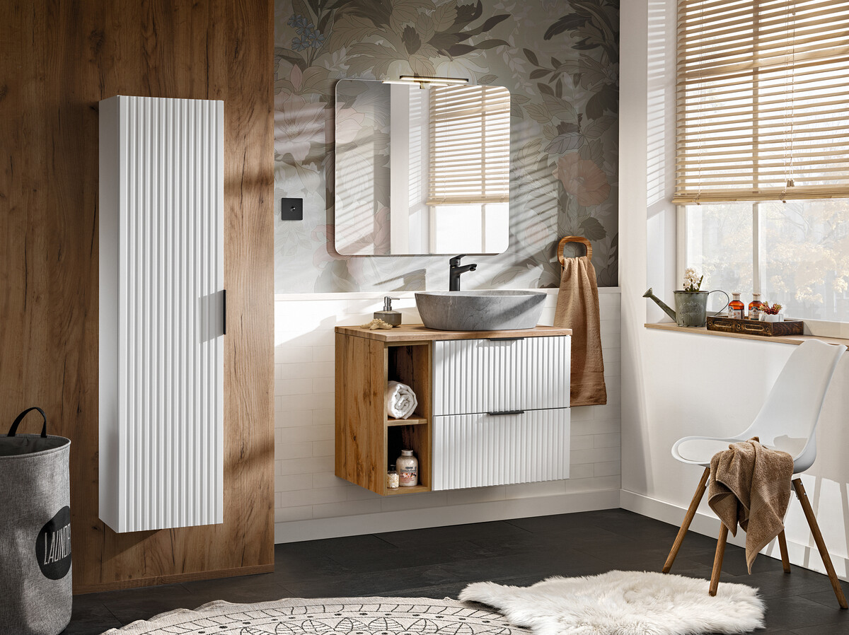 Zestaw z szafkami i słupkiem ADEL WHITE 80 cm - Meble łazienkowe COMAD