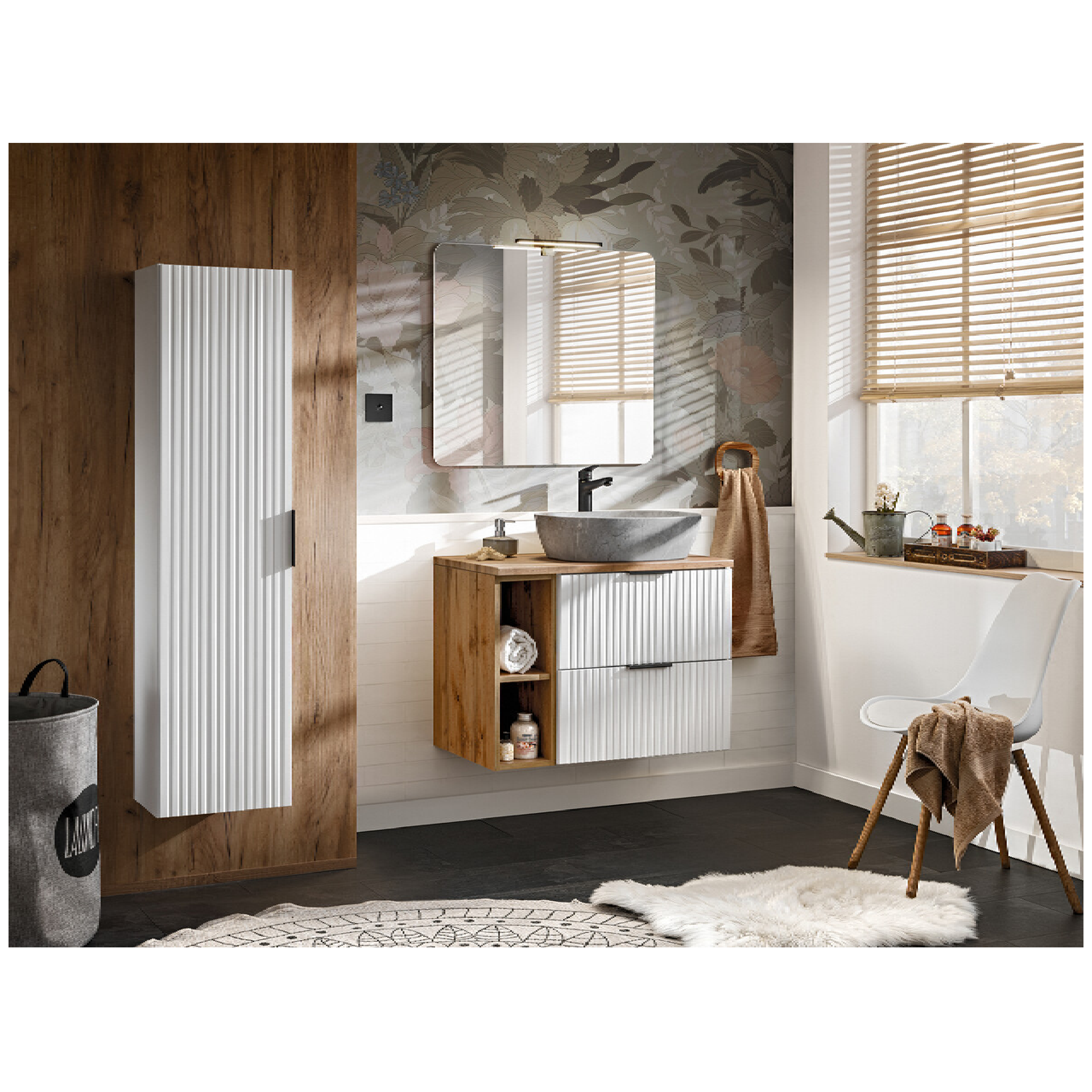 Zestaw z szafkami i słupkiem ADEL WHITE 80 cm