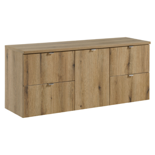 Zestaw mebli 140 cm NOVA OAK szafki 82-60-2D i NOVA OAK 81-20-C DĄB COAST EVOKE z blatem - Meble łazienkowe COMAD