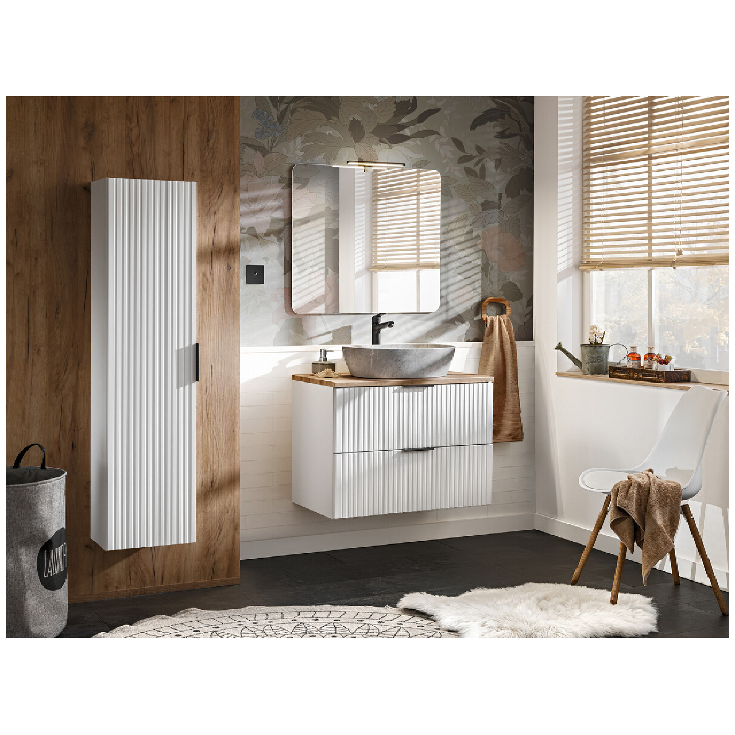 Zestaw z szafkami i słupkiem ADEL WHITE 80 cm