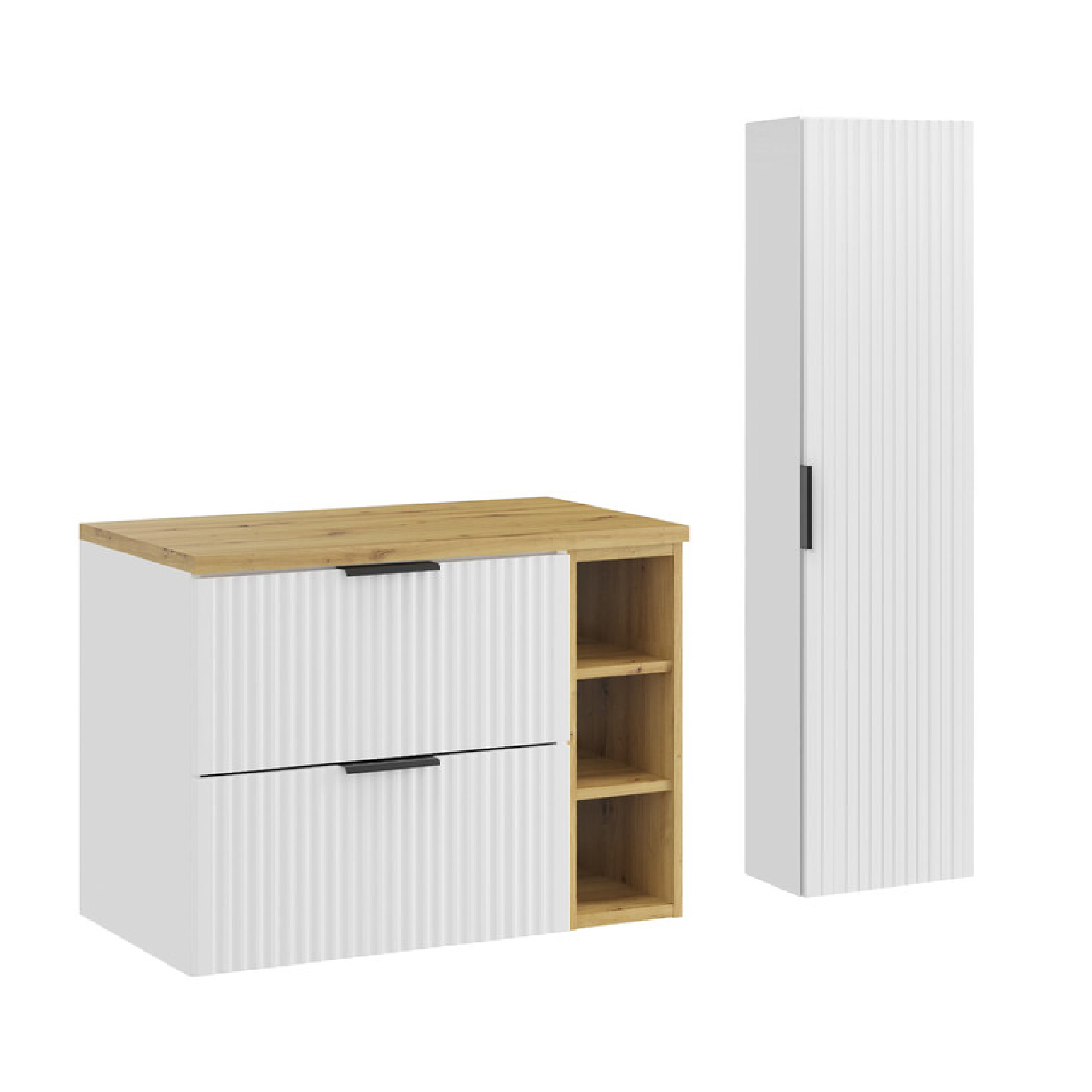 Zestaw z szafkami i słupkiem ADEL WHITE 80 cm