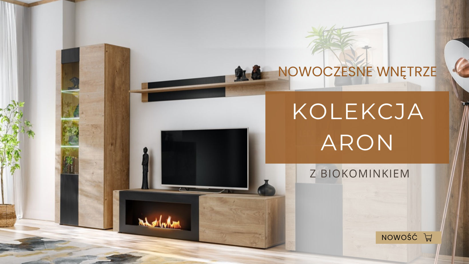 Nowoczesne meble z biokominkiem ARON