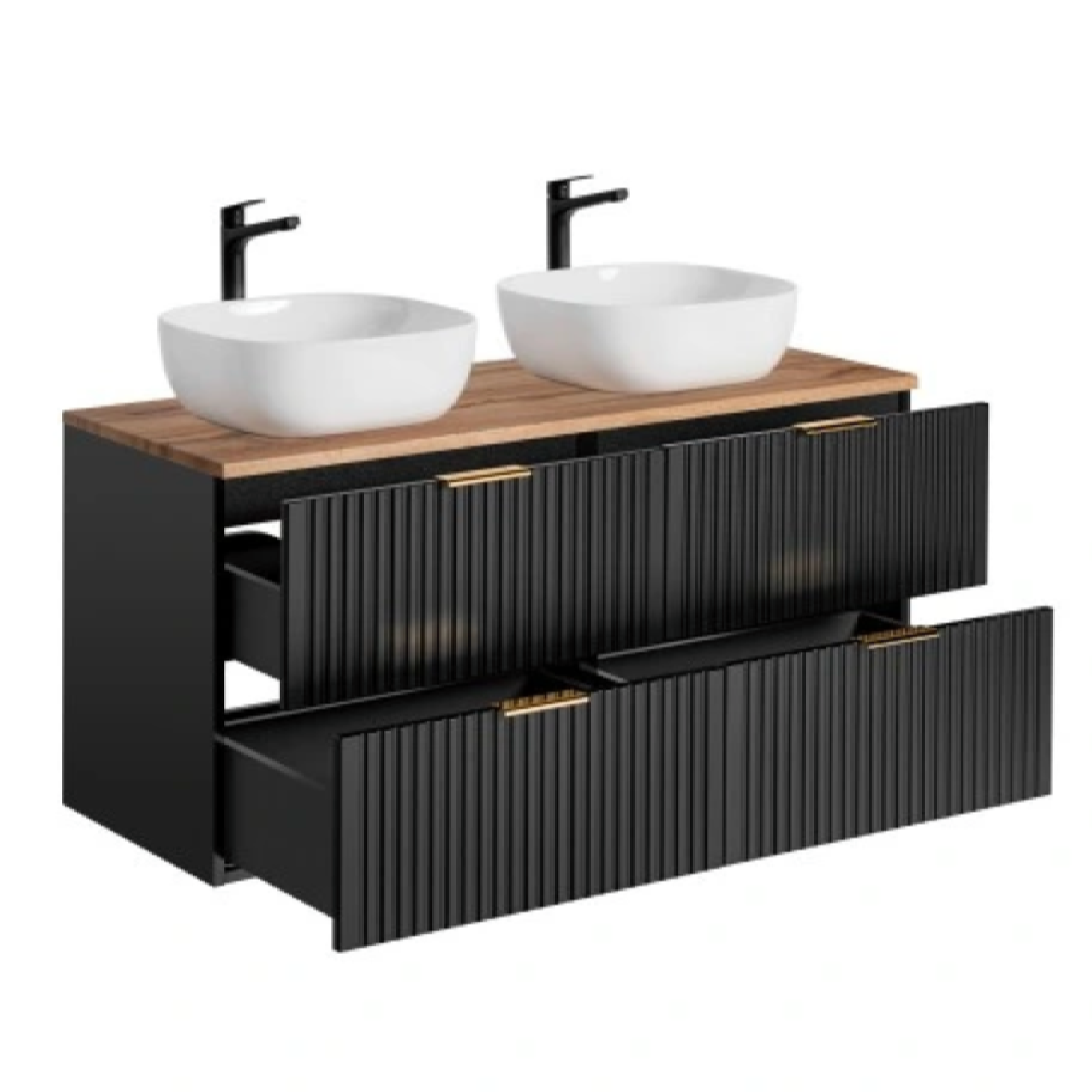 Zestaw z blatem i umywalkami ADEL BLACK 120 cm