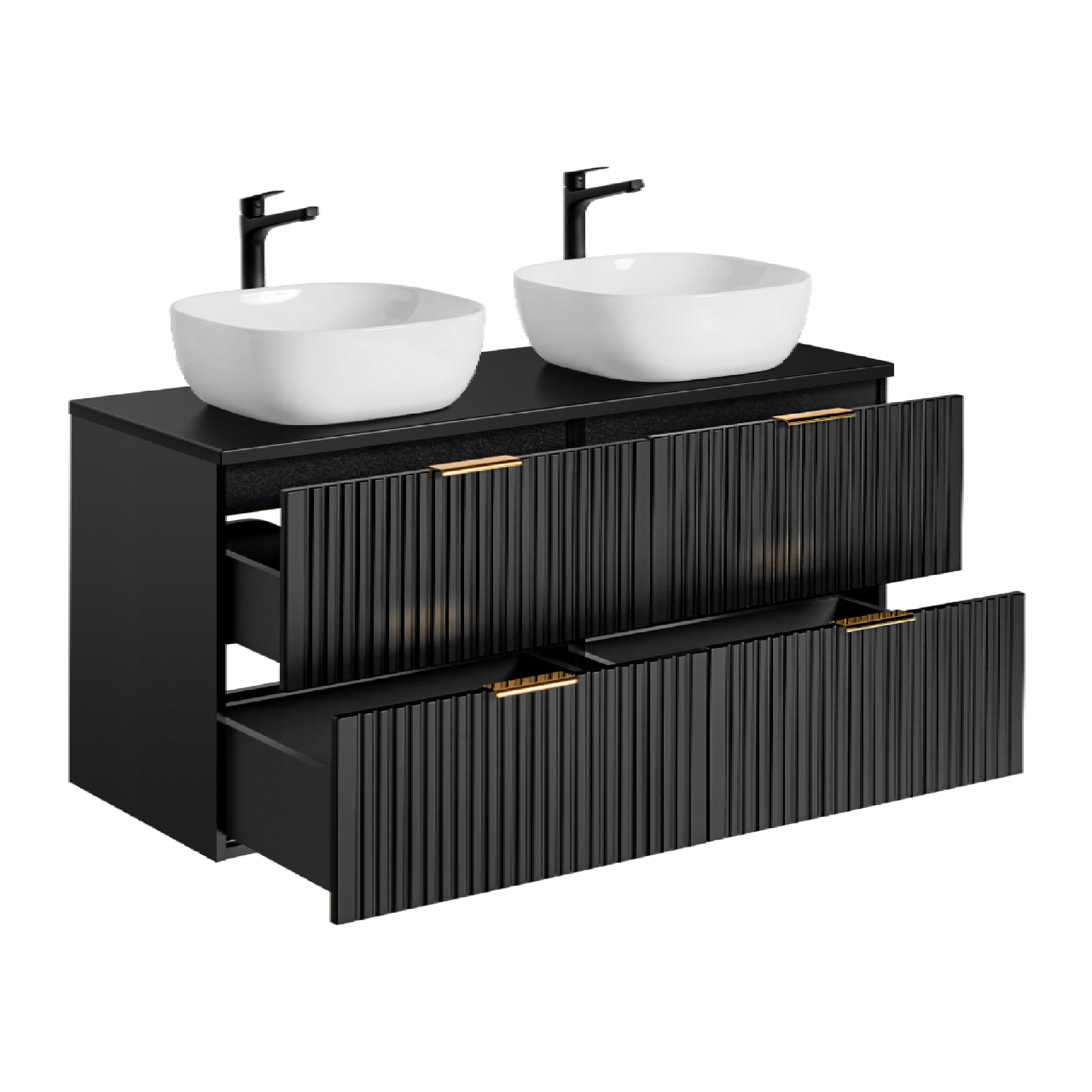 Zestaw z blatem i umywalkami ADEL BLACK 120 cm