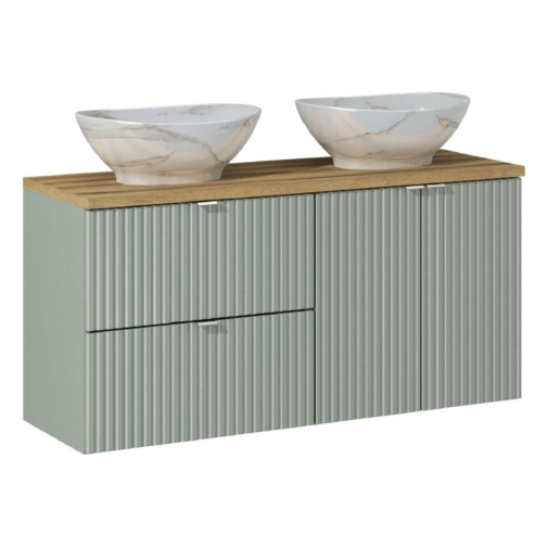 Zestaw z blatem i umywalkami LINE REED GREEN 120 cm