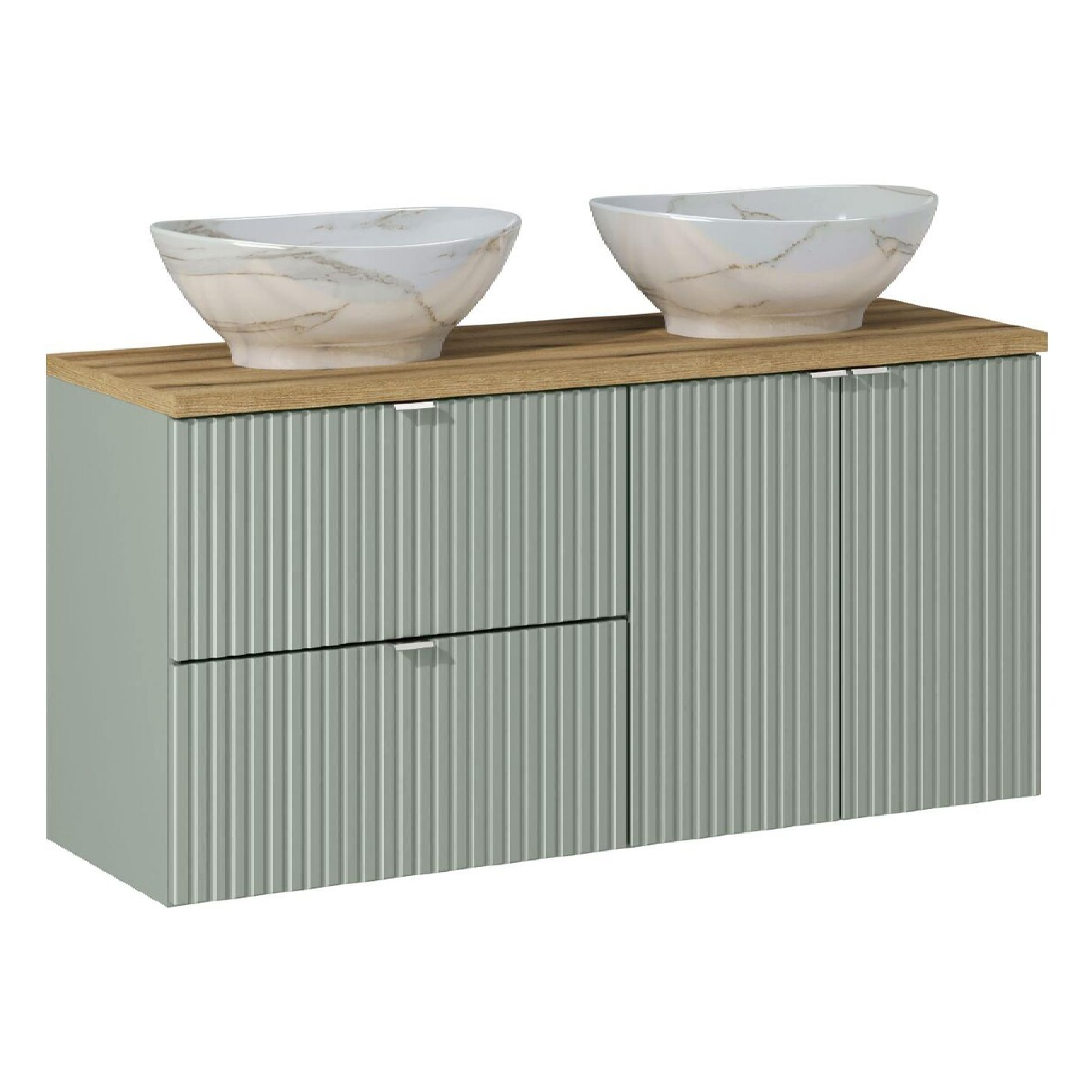 Zestaw z blatem i umywalkami LINE REED GREEN 120 cm