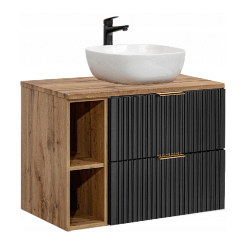 Zestaw z regałem i umywalką ADEL BLACK 80 cm - Meble łazienkowe COMAD