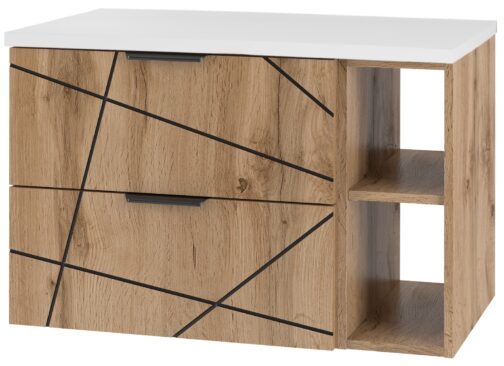 Szafka WOOD regał i umywalka 80 cm DĄB WOTAN - Meble łazienkowe MEGSTYL