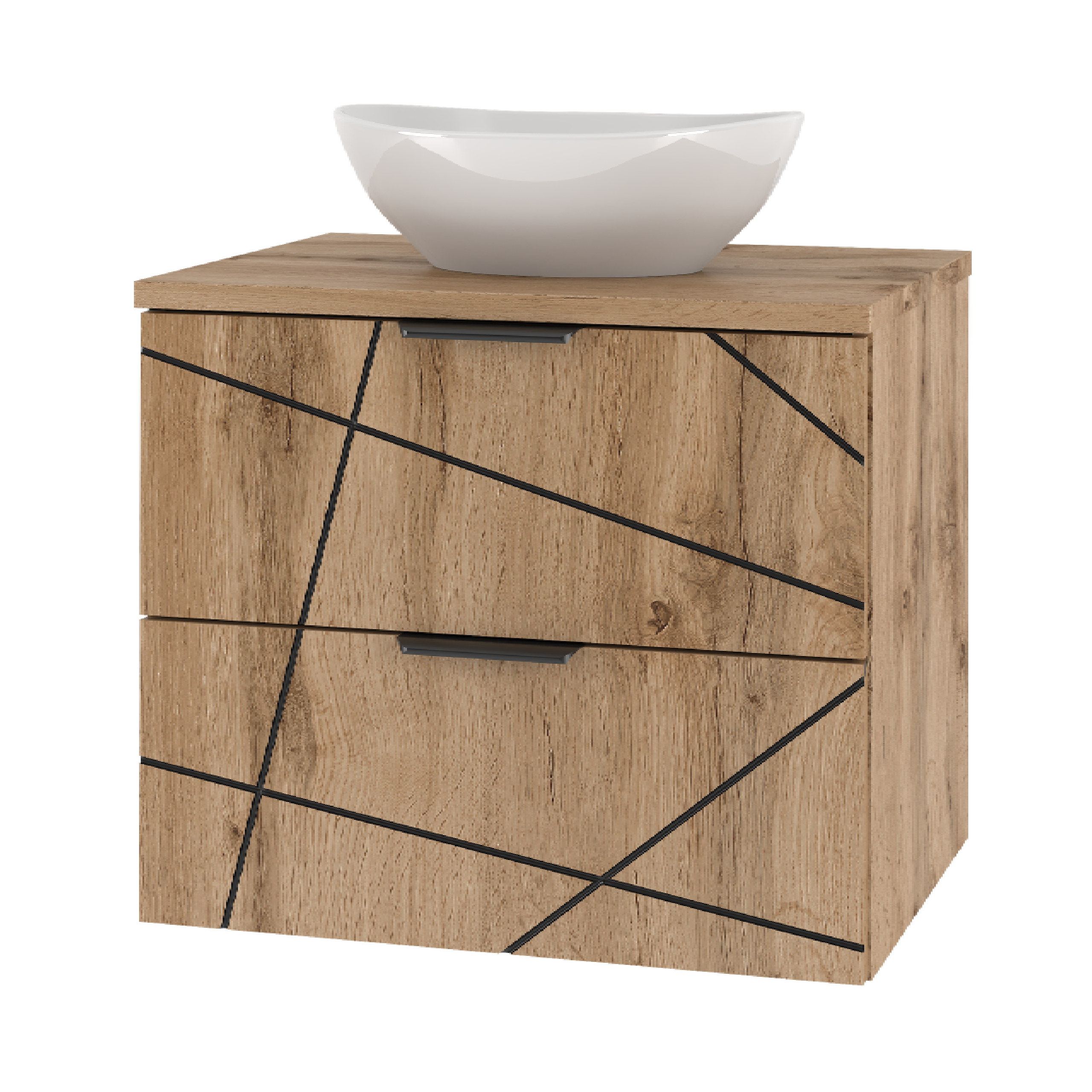 Szafka WOOD blat i umywalka DĄB WOTAN 60 cm - Meble łazienkowe MEGSTYL