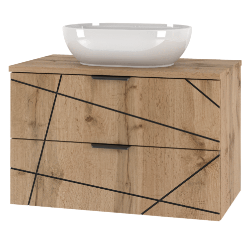 Szafka WOOD blat i umywalka DĄB WOTAN 80 cm - Meble łazienkowe MEGSTYL