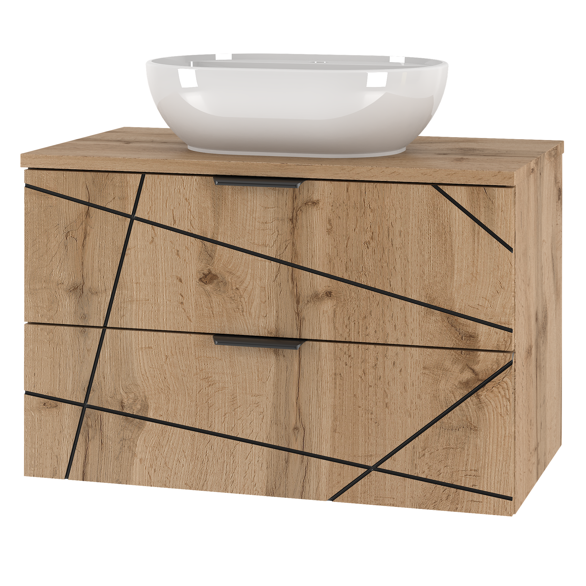 Szafka WOOD blat i umywalka DĄB WOTAN 80 cm - Meble łazienkowe MEGSTYL