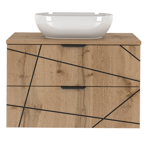 Szafka WOOD blat i umywalka DĄB WOTAN 80 cm - Meble łazienkowe MEGSTYL