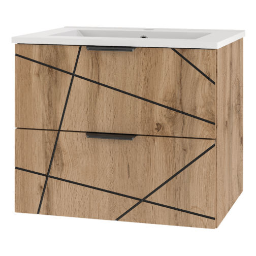 Szafka WOOD z umywalką 60 cm DĄB WOTAN - Meble łazienkowe MEGSTYL