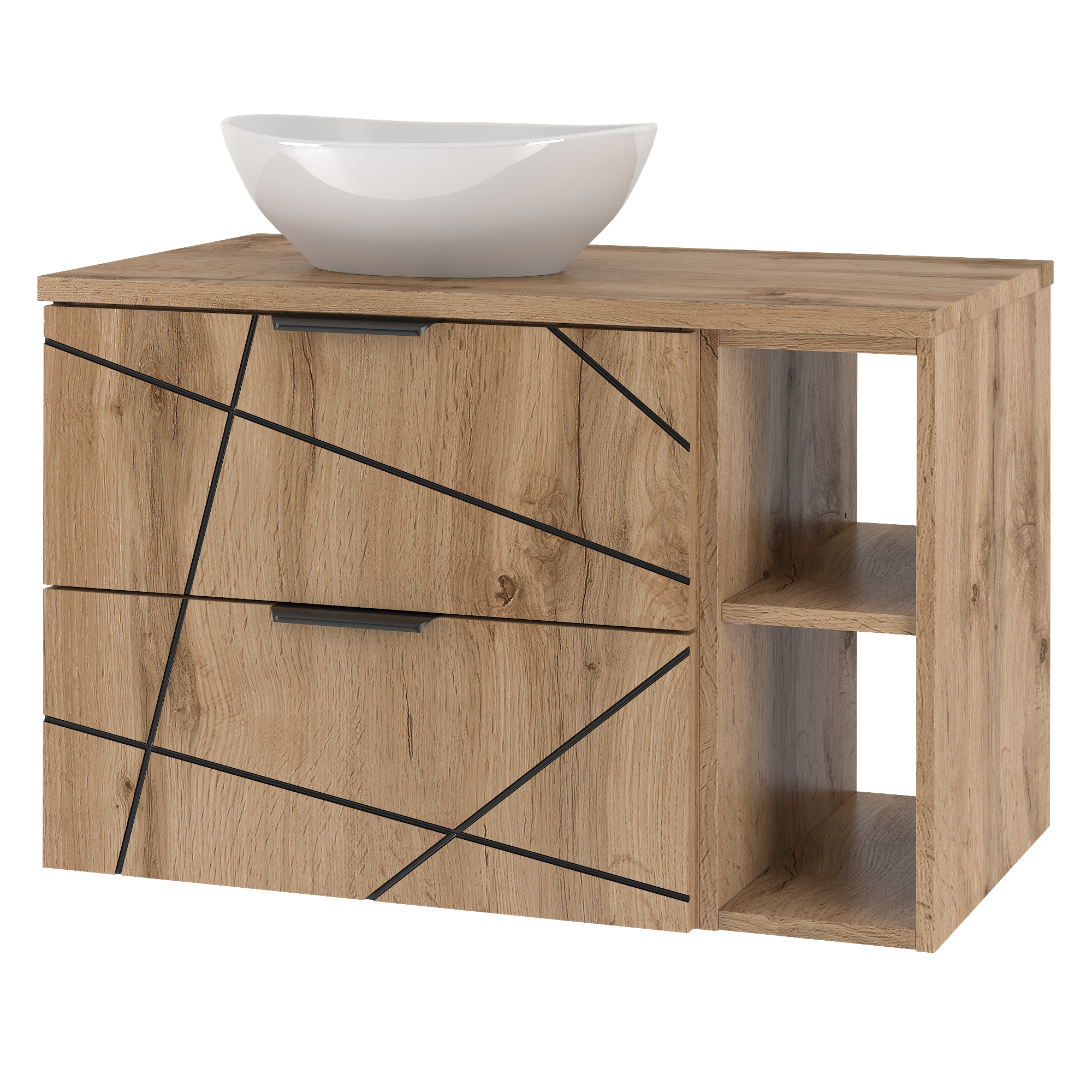 Szafka WOOD regał i umywalka 80 cm DĄB WOTAN - Meble łazienkowe MEGSTYL