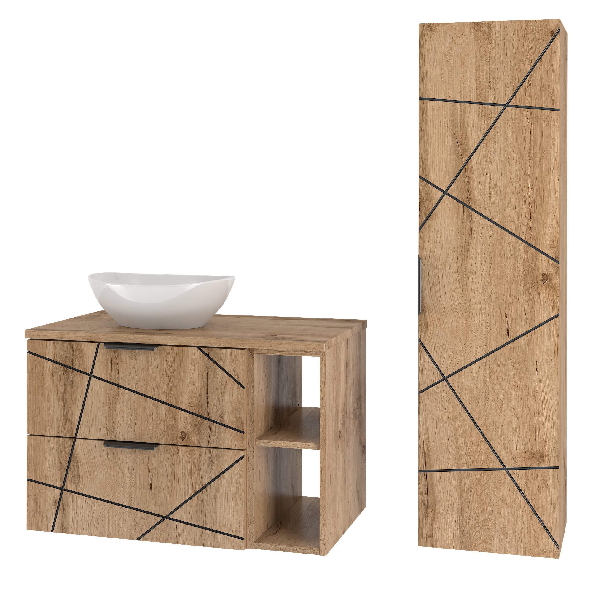 Szafka WOOD regał i umywalka 80 cm słupek DĄB WOTAN - Meble łazienkowe MEGSTYL
