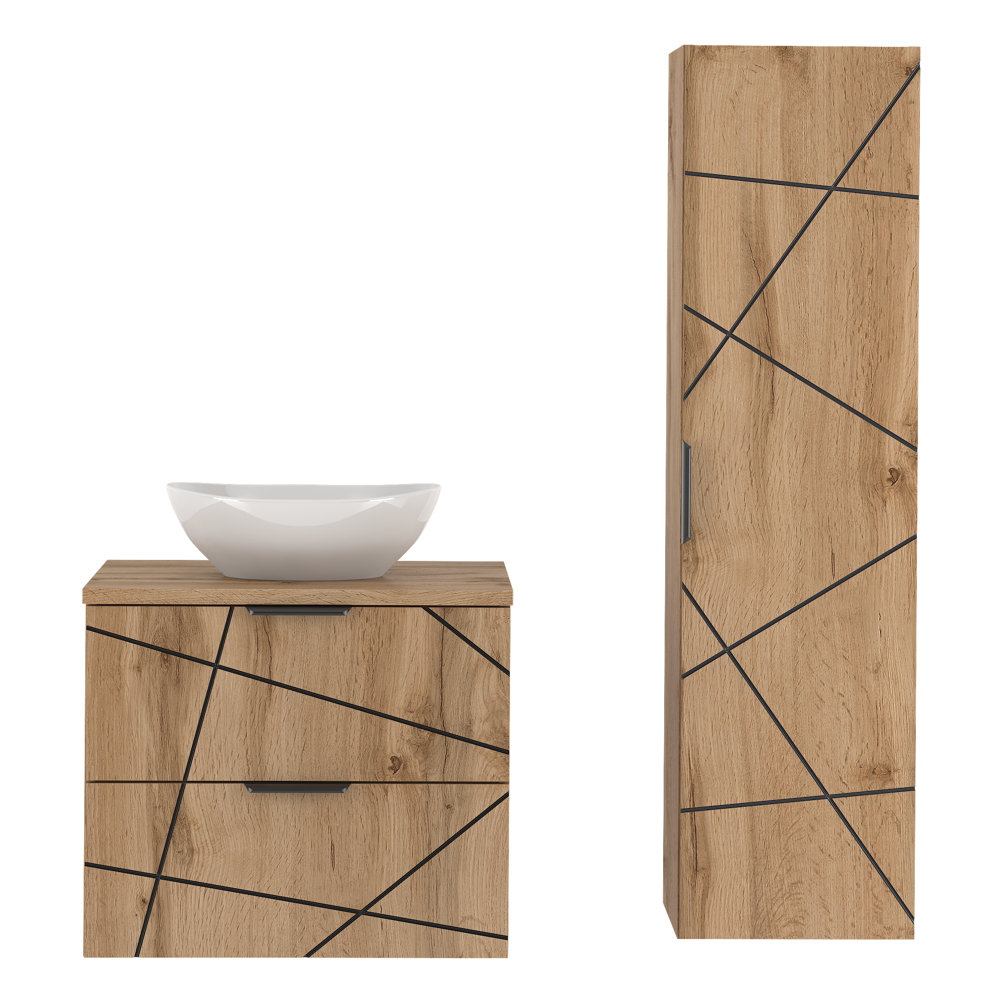 szafka WOOD z umywalką i blatem 60 cm słupek DĄB WOTAN - Meble łazienkowe MEGSTYL
