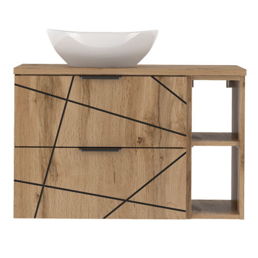 Szafka WOOD regał i umywalka 80 cm DĄB WOTAN - Meble łazienkowe MEGSTYL