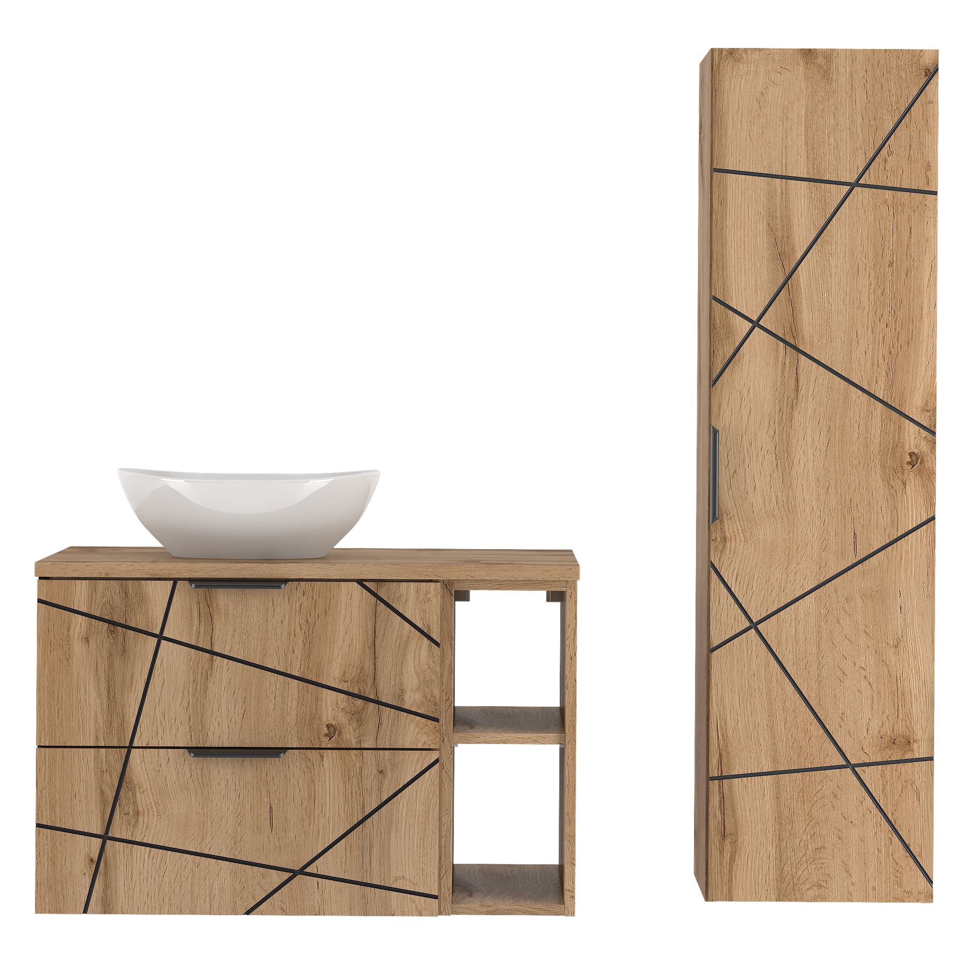 Szafka WOOD regał i umywalka 80 cm słupek DĄB WOTAN - Meble łazienkowe MEGSTYL