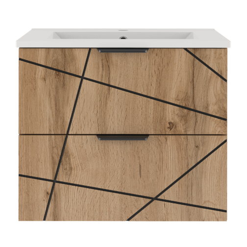 Szafka WOOD z umywalką 60 cm DĄB WOTAN - Meble łazienkowe MEGSTYL