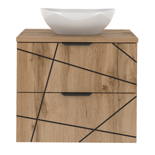 Szafka WOOD blat i umywalka DĄB WOTAN 60 cm - Meble łazienkowe MEGSTYL