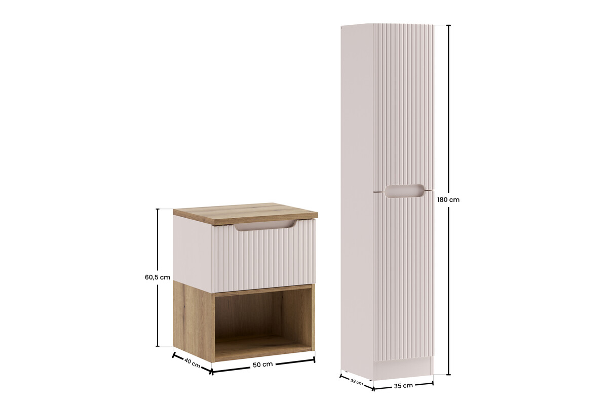 Zestaw NOVA CASHMERE szafka z regałem 50 cm i słupek - Meble łazienkowe COMAD