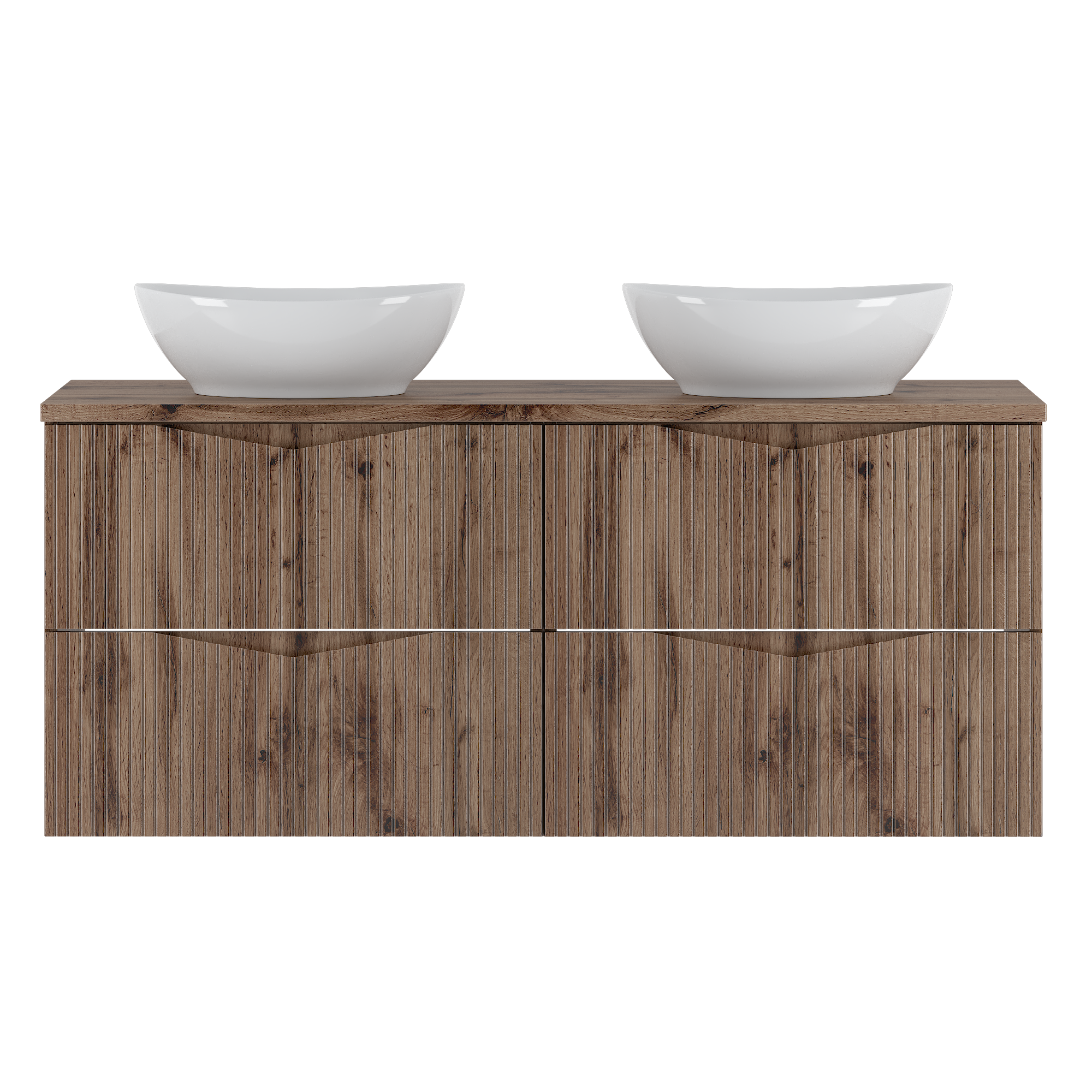 Szafka CLEO z blatem i umywalkami 120 cm DĄB WOTAN - Meble łazienkowe MEGSTYL