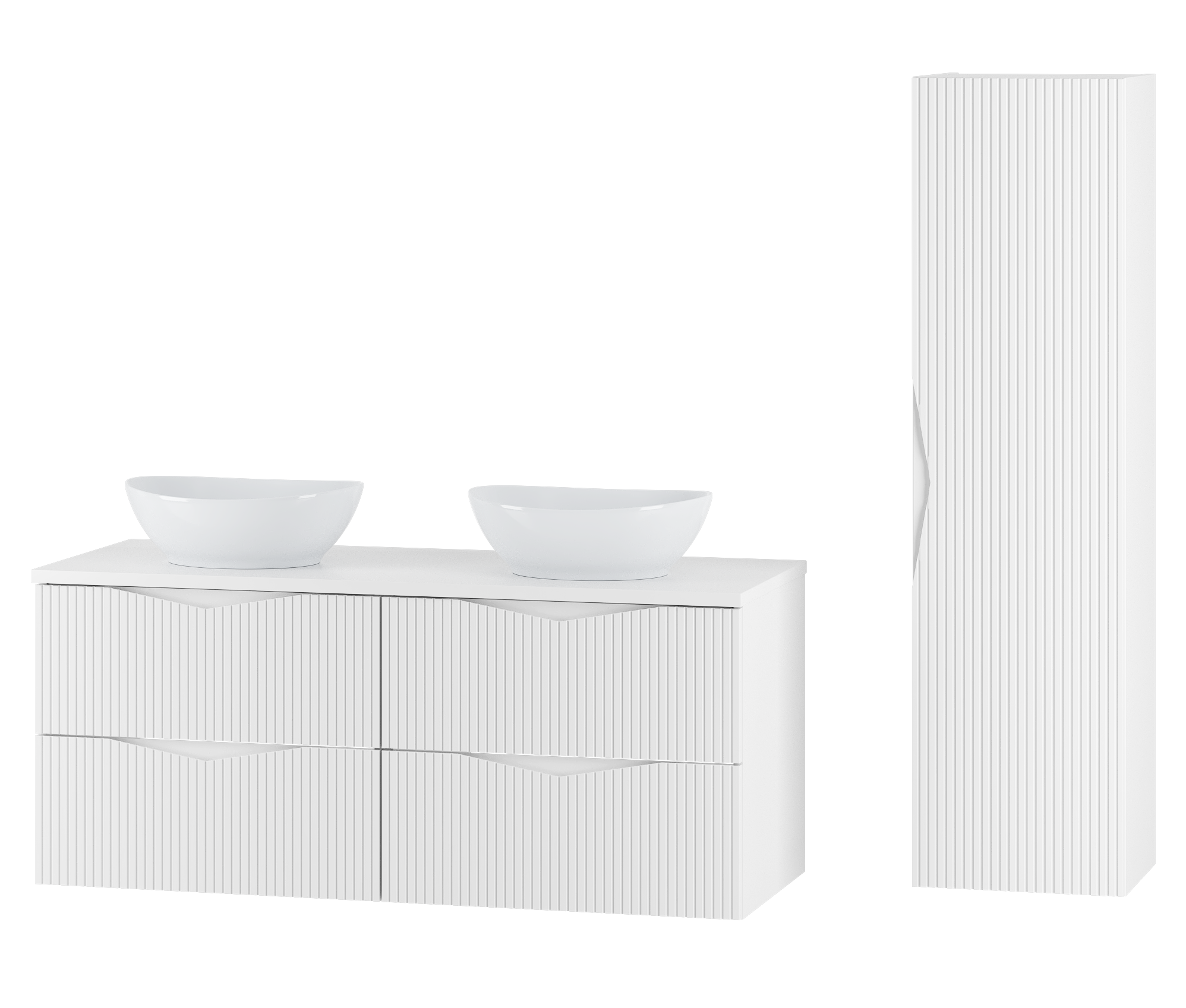 Zestaw CLEO szafka z blatem i umywalkami 120 cm + słupek - Meble łazienkowe MEGSTYL