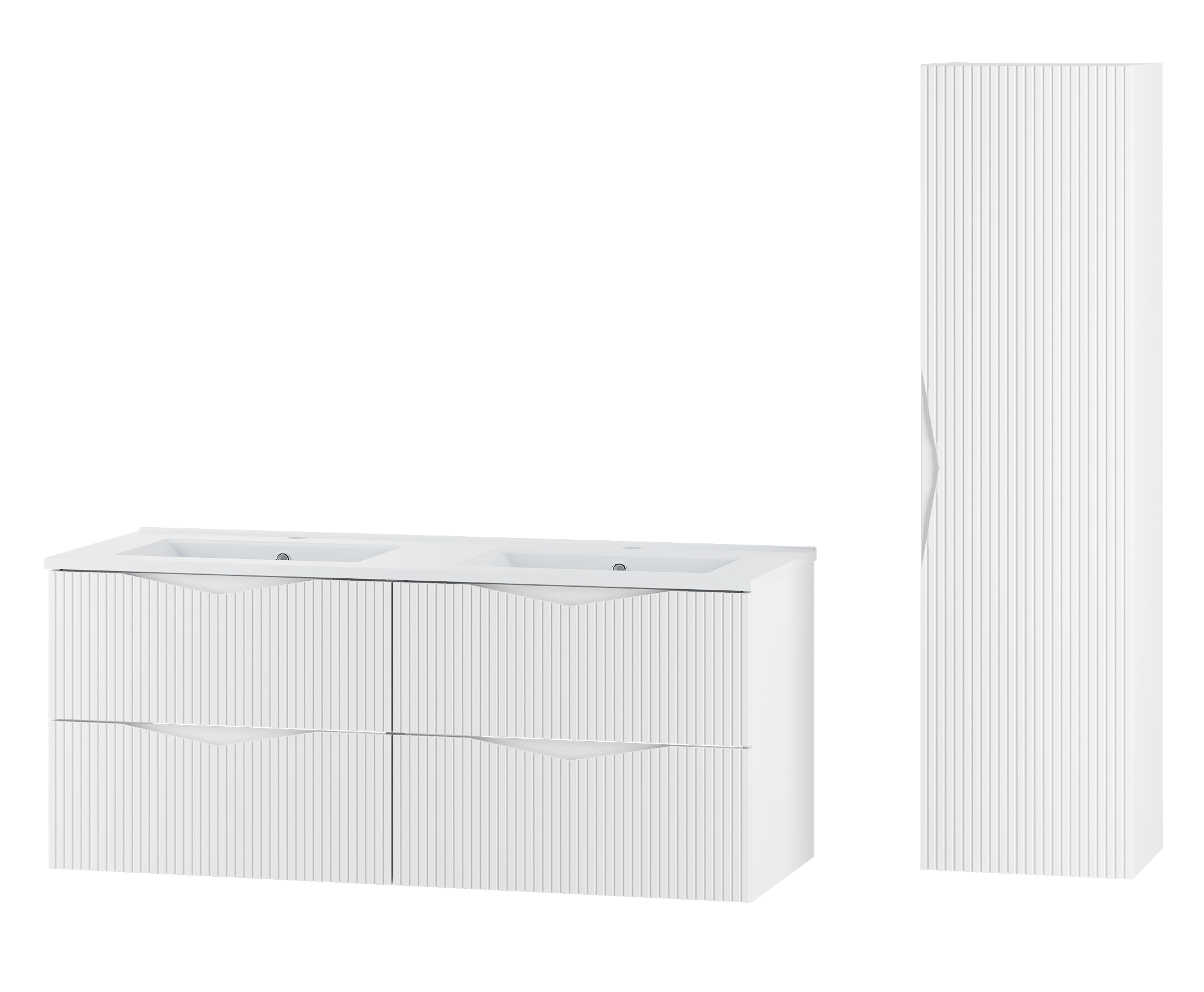 Zestaw CLEO szafka z umywalką 120 cm i słupek BIAŁY MAT - Meble łazienkowe MEGSTYL