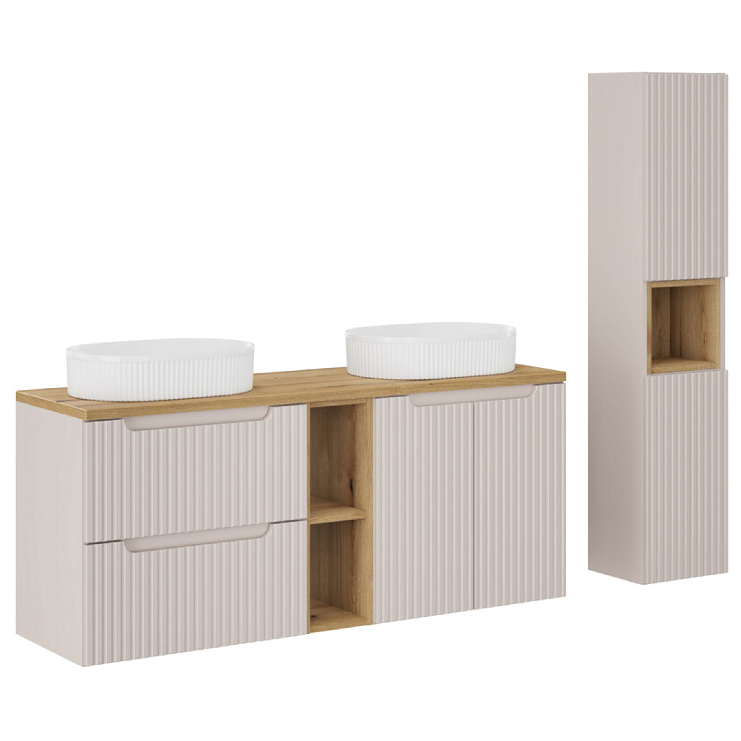 Zestaw NOVA CASHEMERE szafka z umywalkami 140 i słupek - Meble łazienkowe COMAD