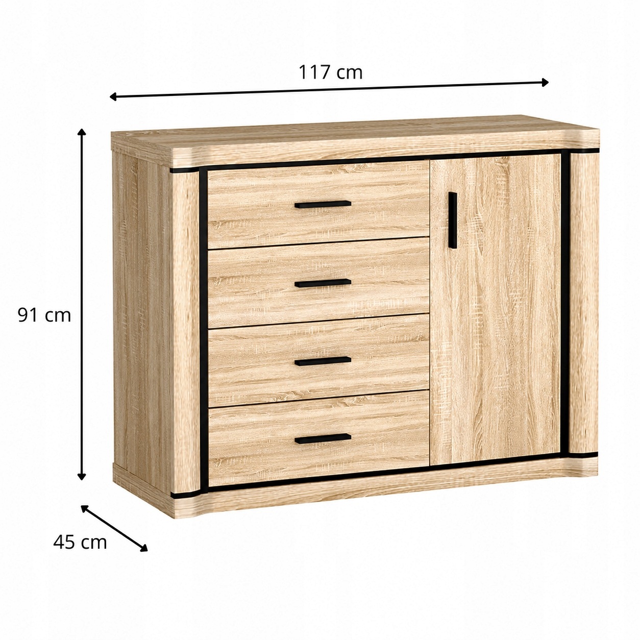 Komoda DALLAS 117 cm DĄB SONOMA - Meble JASTROL
